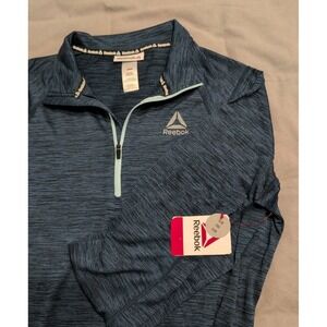 Reebok Quarter Zip Mock Performance Pullover Men's Slim Fit Blue Heather  NWT
